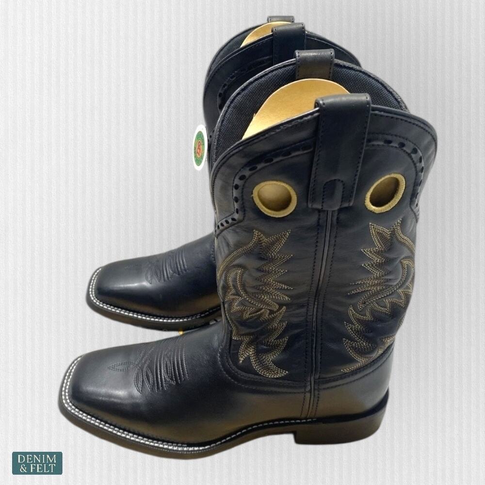 Laredo Kane Black Leather Square Toe‎ Cowboy Boots Men’s 9.5 EW NEW/NIB!! - Picture 11 of 16